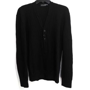 Dolce & Gabbana Black 100% Wool Buttoned Sweater